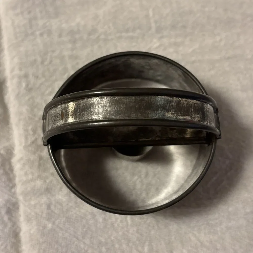 Vintage Primitive Hand Soldered Tin Donut Doughnut Cutter w/Handle 2.5 Inches